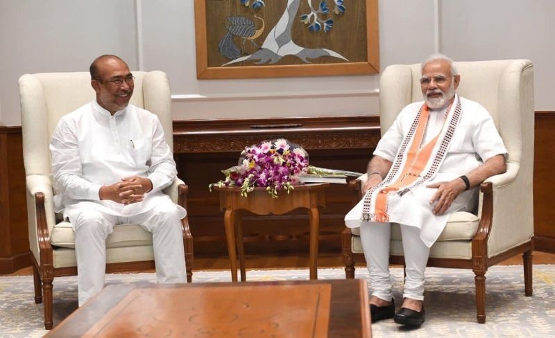 Manipur CM N Biren Singh and PM Narendra Modi in New Delhi on Monday. (Photo Courtesy: Facebook)